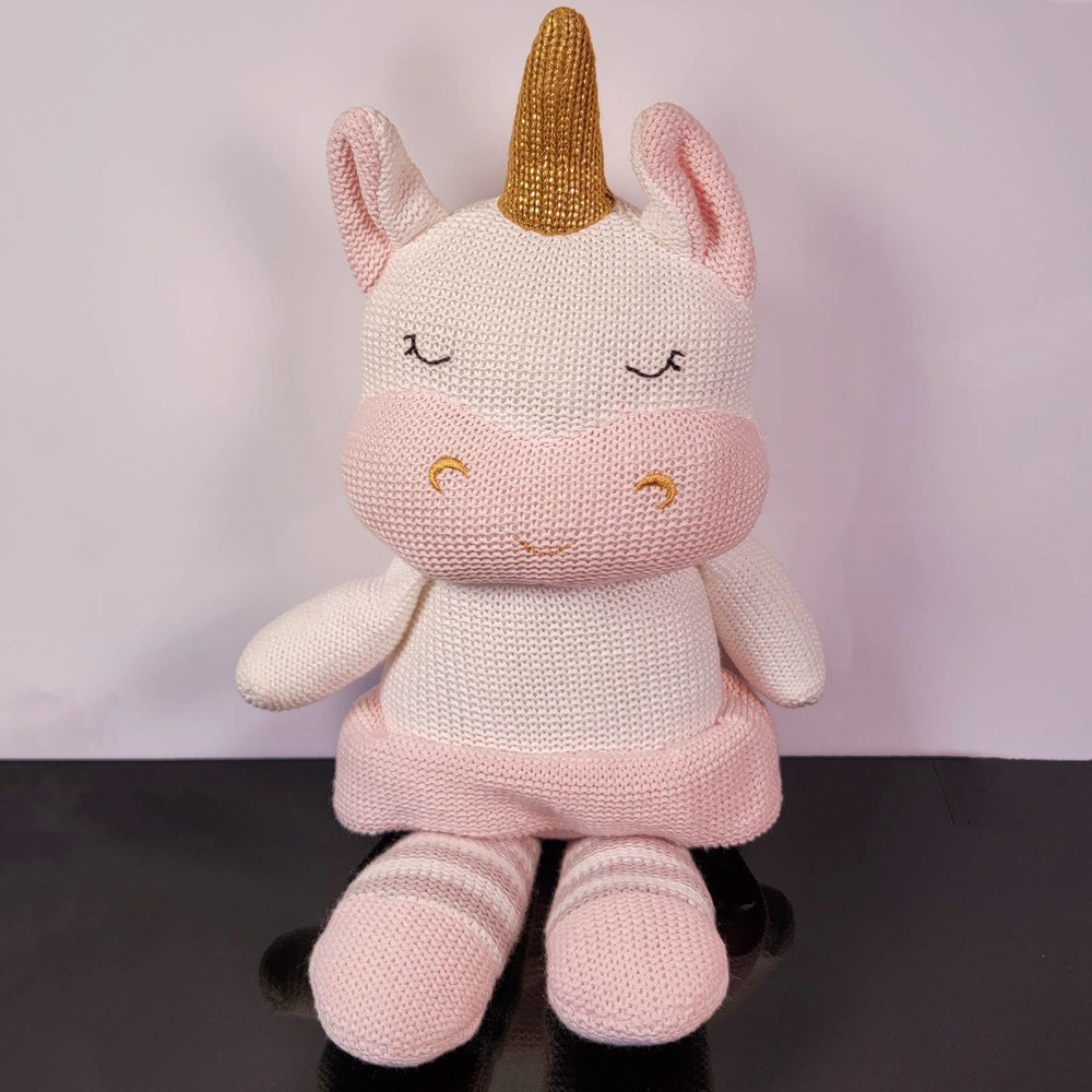 Kenzie Unicorn Knitted Plush Lovey Doll Baby Plush w/ Rattle 17" Living Textiles